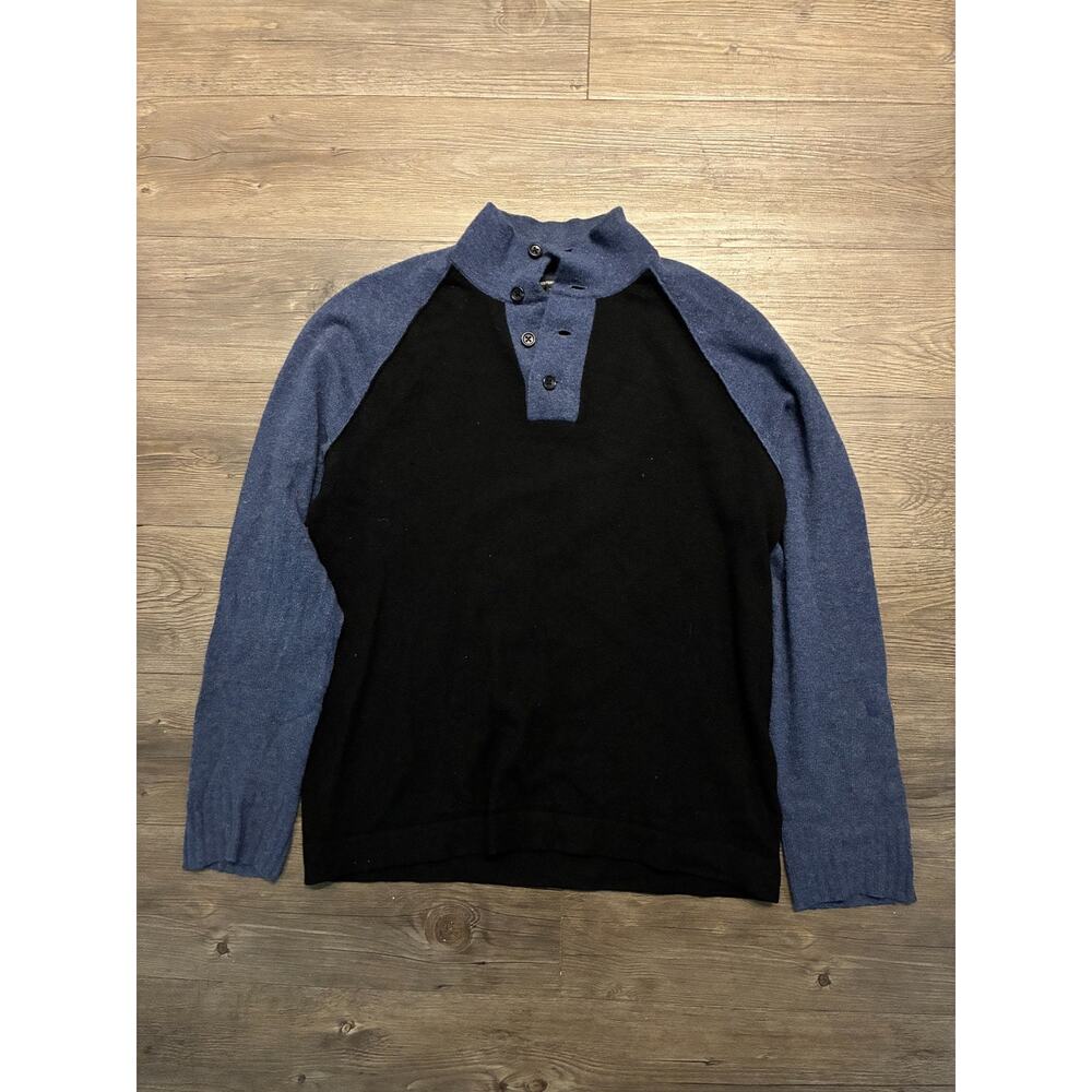 James Perse Los Angeles Sweater Mens Size 1 Blue Black Henley Cashmere Mock Neck